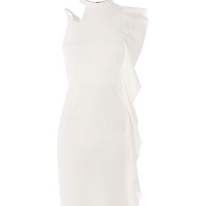 white asymmetrical ruffle dress